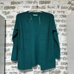 Staccato Teal Open-Front Knit Cardigan with Pockets
